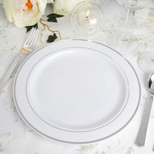 Set Of 10 Plastic Dinner Plates With Tres Chic Silver Rim In White Pack Of 10 Disposable