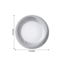 10 Pack | 6inch White / Silver Swirl Rim Plastic Dessert Appetizer Plates, Disposable Salad Plates