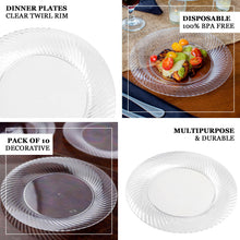 10 Pack | 6inch White / Silver Swirl Rim Plastic Dessert Appetizer Plates, Disposable Salad Plates