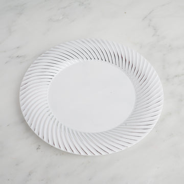 Elegant White and Silver Swirl Rim Plastic Dinner Plates