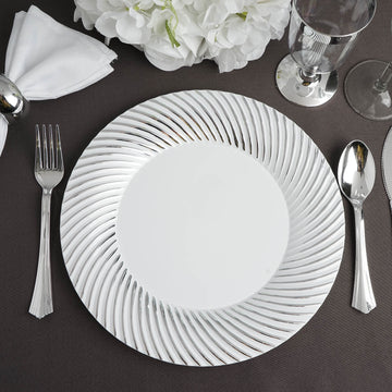 Elevate Your Table Settings with Round White and Silver Disposable Plates
