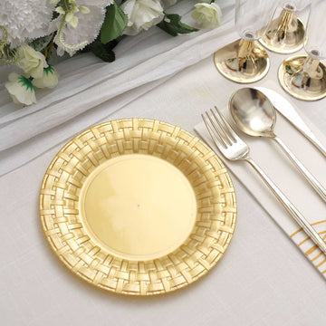 Elegant Gold Basketweave Rim Plastic Salad Dessert Plates