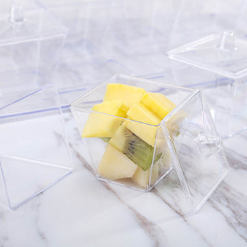 Serve in Style - Clear Square Plastic Appetizer Cups with Serving Tray