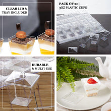 Clear Square 3 oz Plastic Disposable Dessert Cups With Serving Tray 20 Pack 