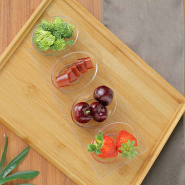 Clear Plastic Oval 4-Section Appetizer Trays - Perfect for Serving a Variety of Snacks