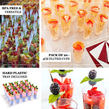 Disposable 4 oz Clear Plastic Fluted Dessert Cups With Display Tray 20 Pack 