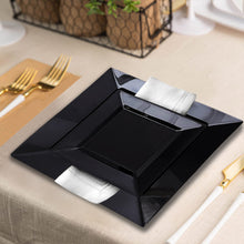 Black With Glossy Finish 6 Inch Square Plastic Disposable Dessert Plates 10 Pack
