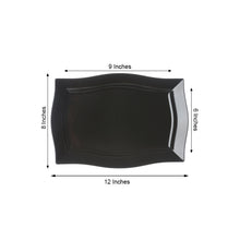 12 Inch Black Plastic Disposable Rectangular Serving Trays With Glossy Finish & Wave Trimmed Rim 10 Pack 