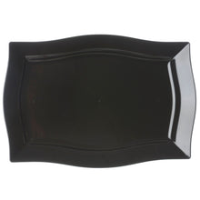 Rectangular Serving Trays 12 Inch In Black Plastic Disposable With Glossy Finish & Wave Trimmed Rim#whtbkgd