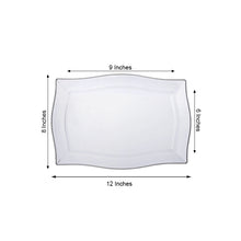 10 Pack Rectangular Serving Trays Plates Clear Plastic 12 Inch Disposable With Glossy Finish & Wave Trimmed Rim