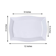 White Plastic Disposable 12 Inch Rectangular Plates With Glossy Finish & Wave Trimmed Rim 10 Pack