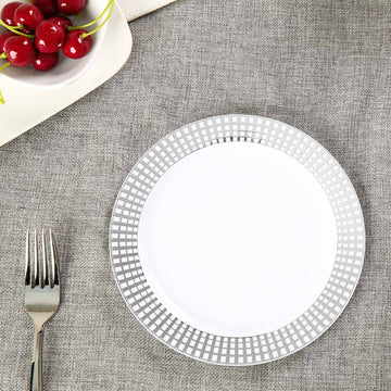 Elegant Silver Plaid Dessert Plates for Stylish Events