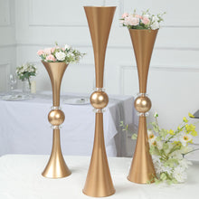 Gold Trumpet Vases With Crystal Accents 31 Inch 2 Pack