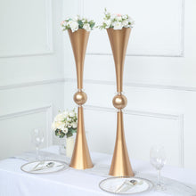 31 Inch Crystal Embellished Gold Trumpet Vases Set Of 2