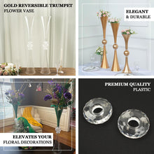 27 Inch Reversible Gold Plastic Crystal Trumpet Vases 2 Pack