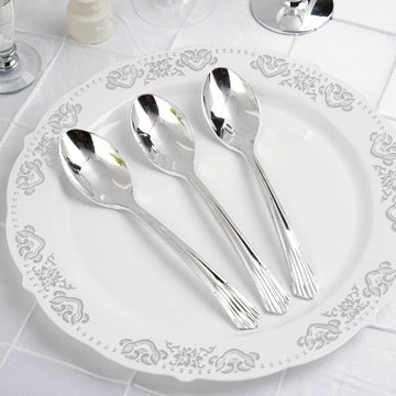 Silver Heavy Duty Plastic Spoons for Elegant Events