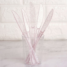 25 Pack Transparent Blush Glitter Classic Heavy Duty Plastic Knives, Sparkly Disposable Utensils