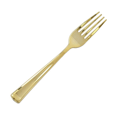 Gold fork on a plain background