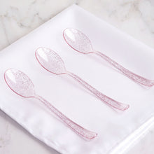 Set Of 25 Clear Plastic Spoons With Rose Gold Glitter 7 Inch Heavy Duty