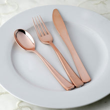 30 Pack Metallic Rose Gold Heavy Duty Plastic Silverware Set, Disposable Blush Cutlery Utensil Set