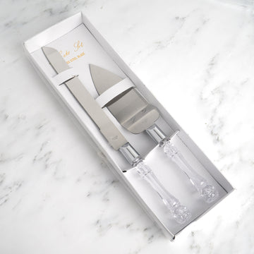 Versatile and Distinguished Clear Silver Stainless Steel Knife and Server Set