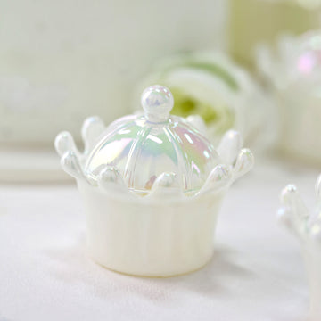 Elegant White Fillable Mini Crown Candy Container Gift Boxes