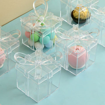 Elevate Your Event Decor with Clear Bow Top Plastic Candy Container Gift Boxes
