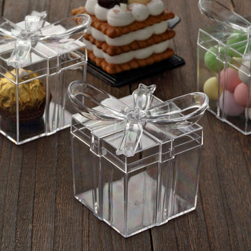 Clear Bow Top Plastic Candy Container Gift Boxes - The Perfect Addition to Your Party Supplies