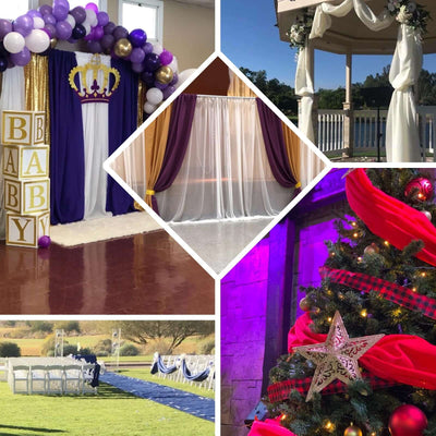 Event decoration collage featuring backdrops, arches, and festive themes.
