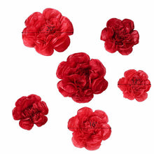 6 Pack Red & Wine Giant Paper Flowers Peony Assorted Sizes -  12" | 16" | 20"