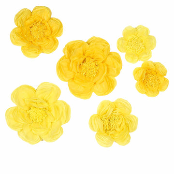 Create a Lively and Amusing Ambiance with Light and Dark Yellow Giant Peony 3D Paper Flowers Wall Decor