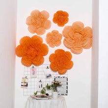 6 Pack Peach & Orange Assorted Size Paper Peony Flowers - 7" | 9" | 11"