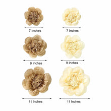 Pack of 6 - Natural & Cream Assorted Size Paper Peony Flowers - 7" | 9" | 11"