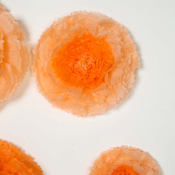 Create a Captivating Coral Orange Floral Display with this Set of 6 Giant Carnation 3D Paper Flowers