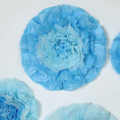 Blue tissue paper flower decorations for events and parties