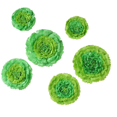 Green floral decorations in various sizes on a white background.