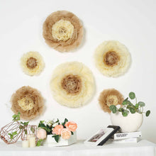 Pack of 6 | Taupe/Natural | Multi-size Carnation 3D Giant Paper Flowers | Paper Flower Backdrops Wedding Wall | 7”/9”/11”