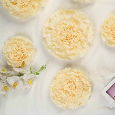 Cream-colored floral decorations arranged artistically on a white background.
