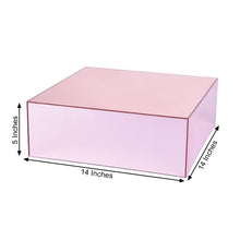 14 Inch x 14 Inch Blush and Rose Gold Acrylic Pedestal Riser Mirror Finish Display Cake Box Stand with Hollow Bottom 