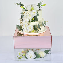 Blush and Rose Gold Acrylic 14 Inch x 14 Inch Mirror Finish Pedestal Riser Cake Display Box Stand with Hollow Bottom