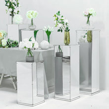Silver Acrylic Mirror Pedestal Display Risers With Interchangeable Lid & Base 24 Inch