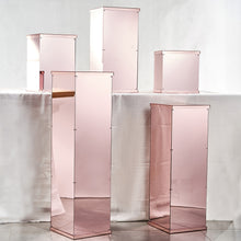 Mirrored Pedestal Riser Acrylic Display Box In Blush Rose Gold With Interchangeable Lid And Base Set Of 5 