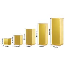 5 Set Mirror Acrylic Pedestal Display Risers With Interchangeable Lid & Base in Gold 12 Inch 16 Inch 24 Inch 32 Inch 40 Inch