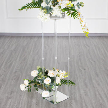 Elegant Clear Acrylic Floor Vase Flower Stand with Square Mirror Base