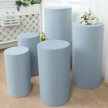 Set of 5 | Dusty Blue Spandex Cylinder Plinth Display Box Stand Covers, Pedestal Pillar Prop Covers