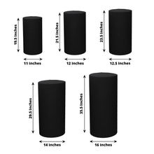 Set of 5 | Black Spandex Cylinder Plinth Display Box Stand Covers, Pedestal Pillar Prop Covers