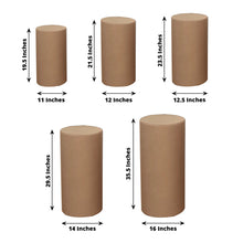 Set of 5 | Taupe Spandex Cylinder Plinth Display Box Stand Covers, Pedestal Pillar Prop Covers