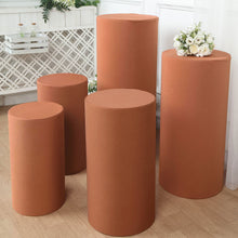 Set of 5 | Terracotta Spandex Cylinder Plinth Display Box Stand Covers, Pedestal Pillar Prop Covers 