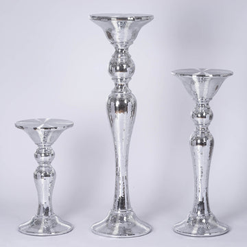 Elegant Silver Polystone Mirror Mosaic Pedestal Floor Vase for Stunning Event Decor