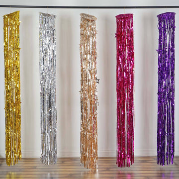Create a Sparkling Stage with the Metallic Purple Foil Fringe Hanging Curtain Column